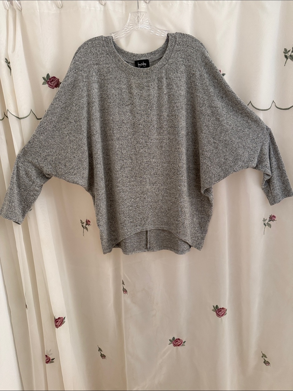 by & by Heather Gray Soft Knit Batwing Crew Neck Sweater